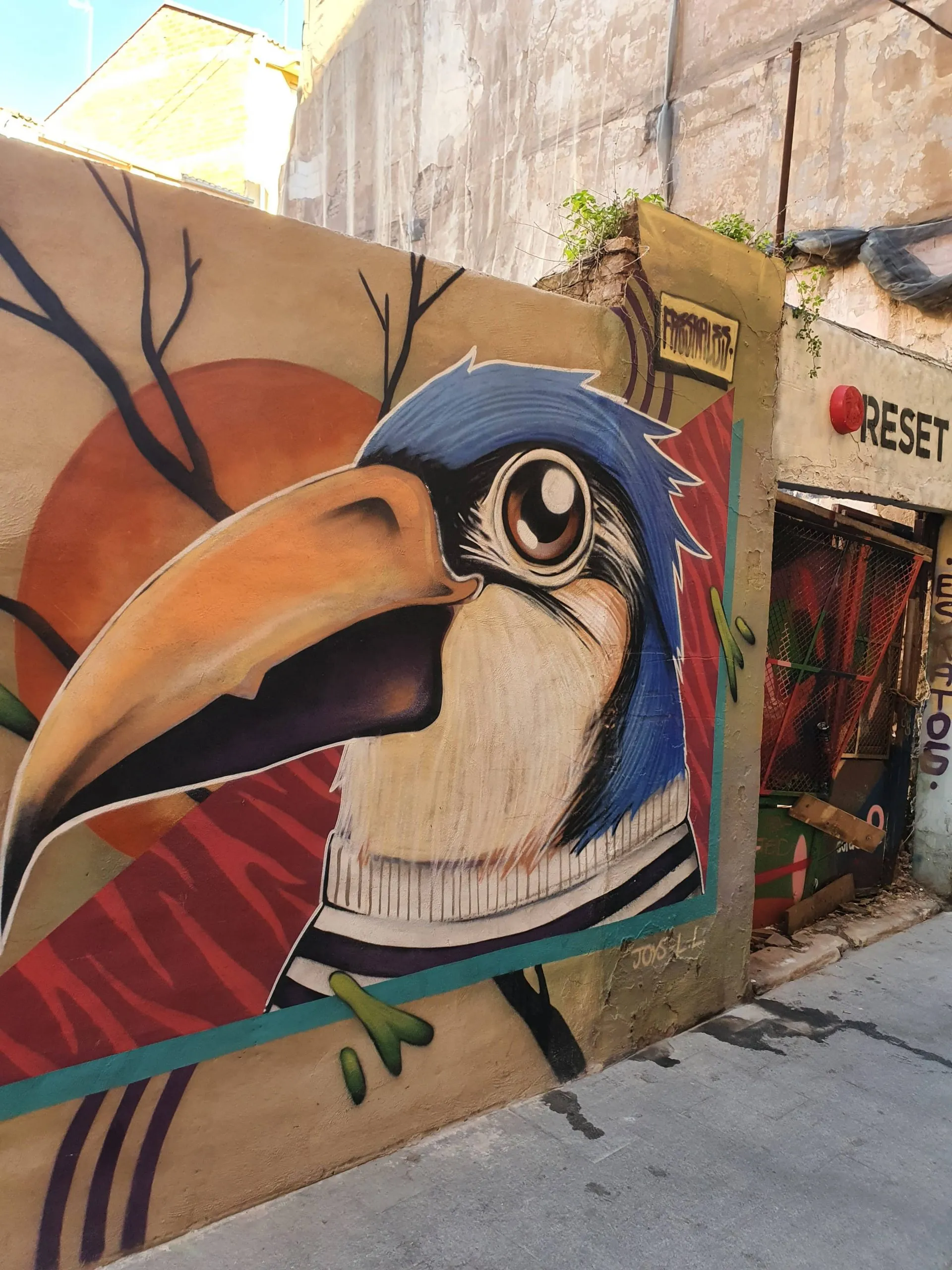 Colorful street art mural in the El Carmen neighborhood of Valencia